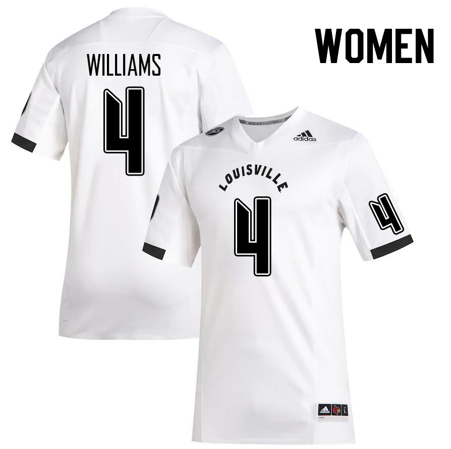Women #4 Aaron Williams Louisville Cardinals College Football Jerseys Stitched Sale-White - Click Image to Close